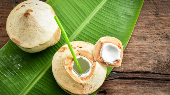 Two,Fresh,Coconut,Fruits,Ready,To,Serve,As,Beverage.,Young