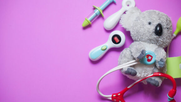 Top,View,Of,Medical,Set,Toys,And,Koala,Bear,On