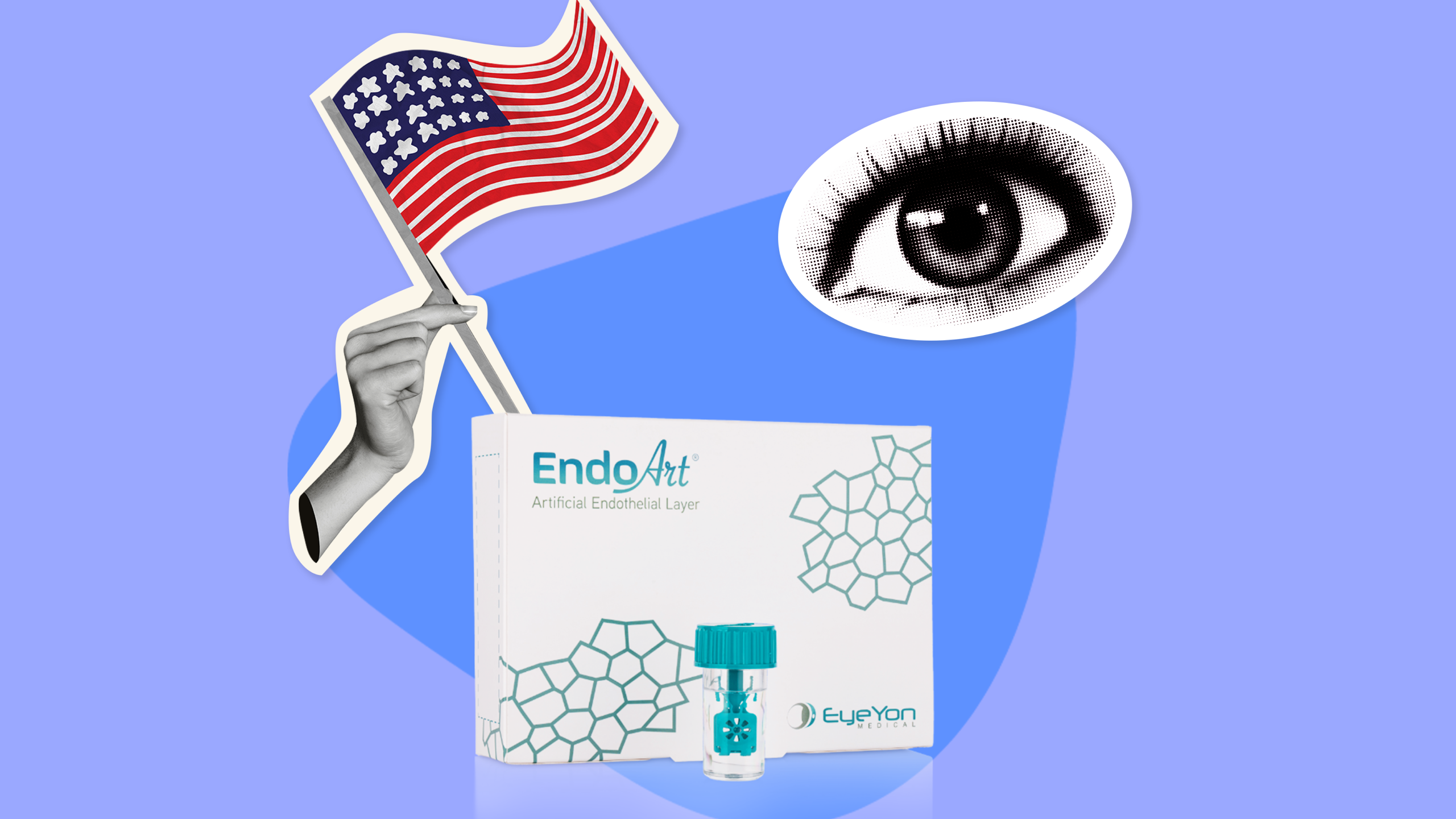 EyeYon Medical’s EndoArt shown with eye and U.S. flag for FDA IDE approval